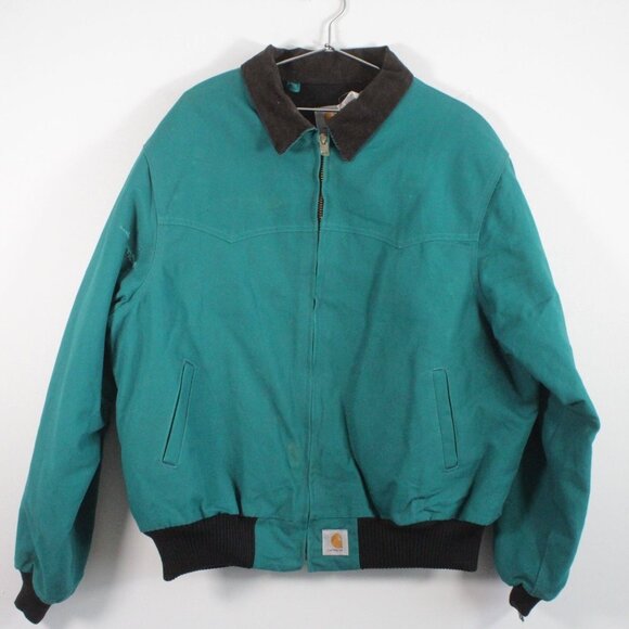 Carhartt Quilt Lined Corduroy Collar Canvas Santa Fe Jacket Teal Green - Picture 1 of 9